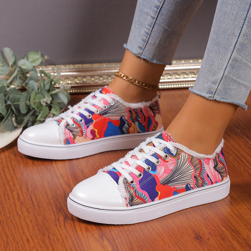 Versatile Flat Bottomed Student Lace Up Canvas Shoes - Chic Angle